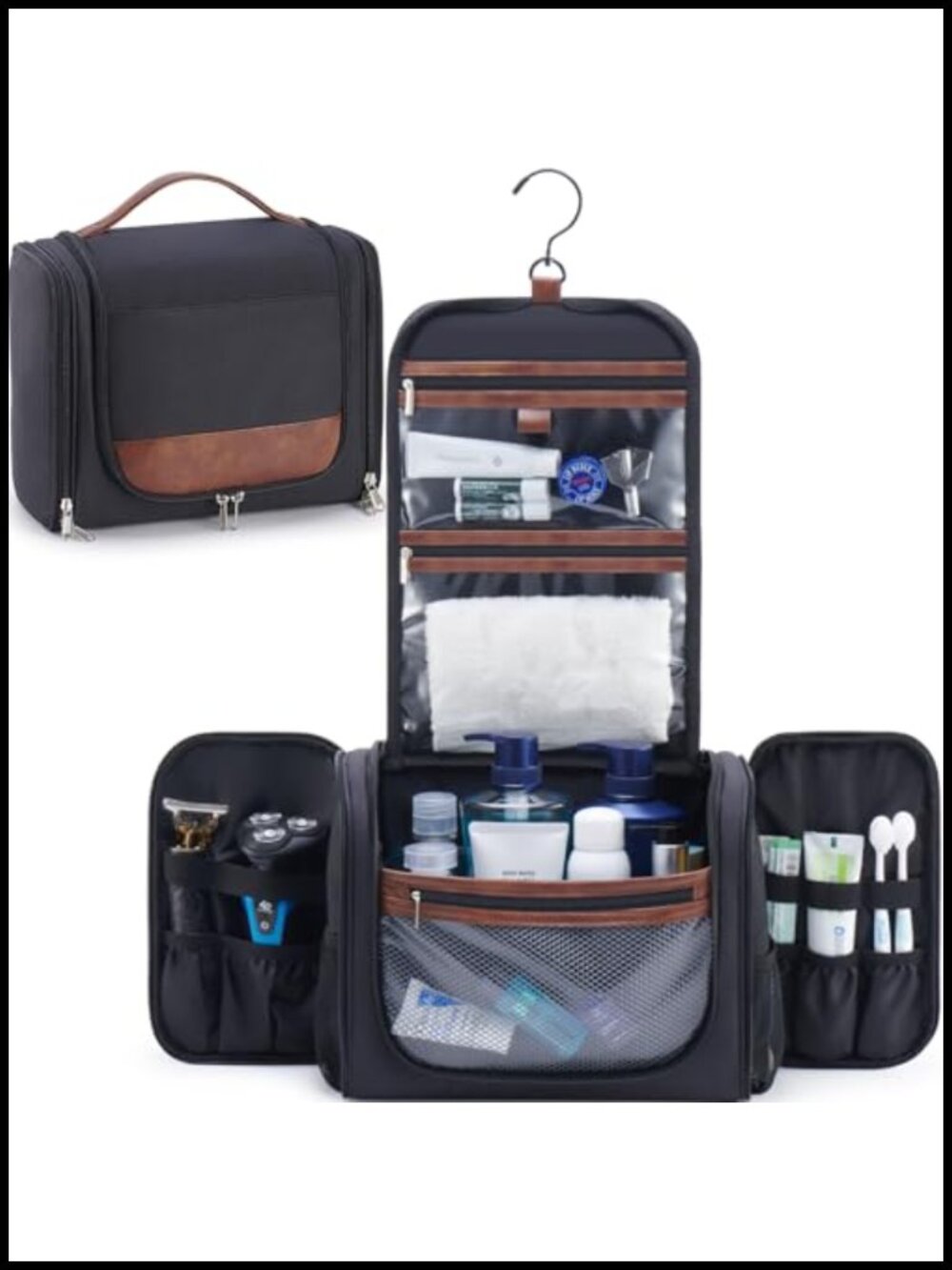 Large Hanging Toiletry Bag Water-Resistant Polyester Blend Travel Organizer